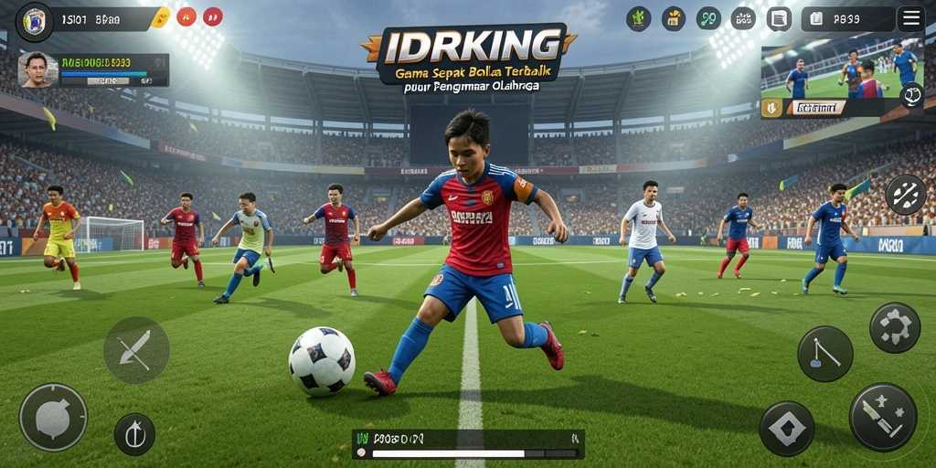 Screenshot utama IDRKING menampilkan aksi mendebarkan dalam permainan sepak bola.