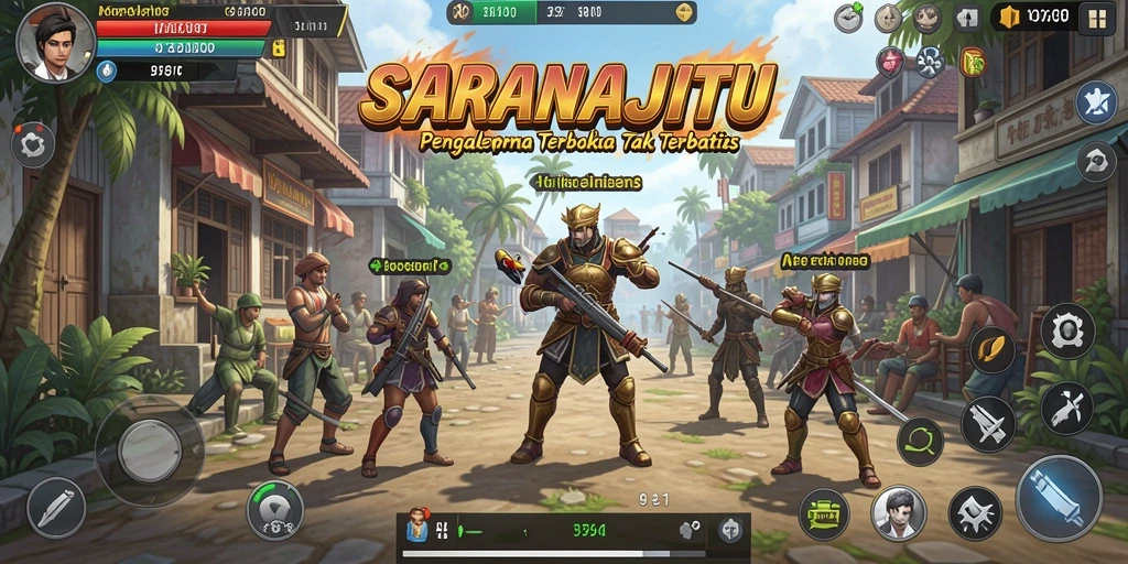 Tampilan utama gameplay SARANAJITU yang menampilkan dunia terbuka.
